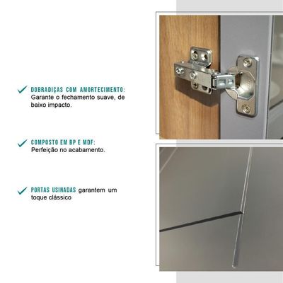 Armário Aéreo Milla Com Portas De Vidro E Nogueira Cinza 120cm Carraro