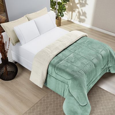 Coberdrom Casa Scarpa Apollo King Sherpa Pele de Carneiro + Manta Flannel - Verde Alecrim