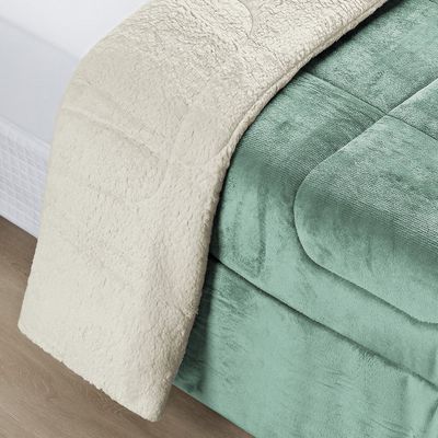 Coberdrom Casa Scarpa Apollo King Sherpa Pele de Carneiro + Manta Flannel - Verde Alecrim