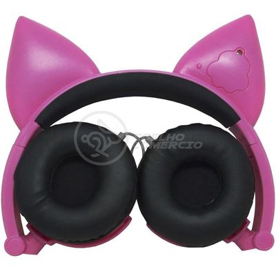 Fone De Ouvido Gatinho Fio C/ Led Infantil Rosa