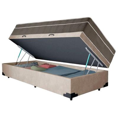 Cama Box Baú Suede Solteiro + Colchão Sereneprime Molas Ensacadas 88x188x69 Bege
