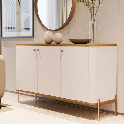 Conjunto Buffet E Cristaleira Lirio Off White Nature Bronze