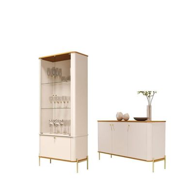 Conjunto Buffet E Cristaleira Lirio Off White Nature Dourado