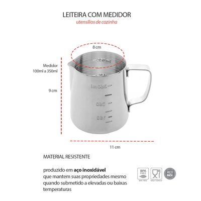 Leiteira Chaleira Bule Medidor Aço Inox Bar Cafeteria 4un