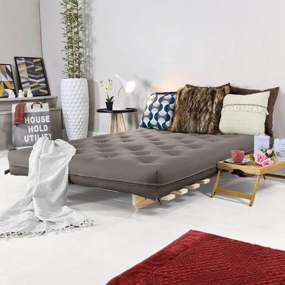 Sofa Cama Casal Futon Oriental Cinza Com Madeira Maciça