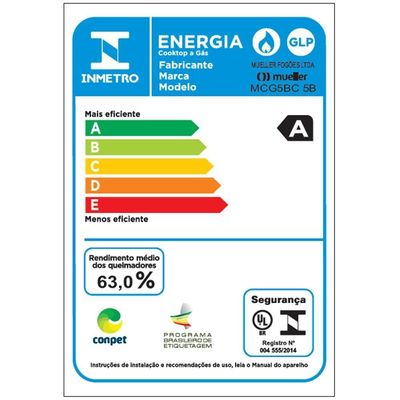 Cooktop Mueller 5 Bocas Queimador Tripla Chama MCG5BC Bivolt