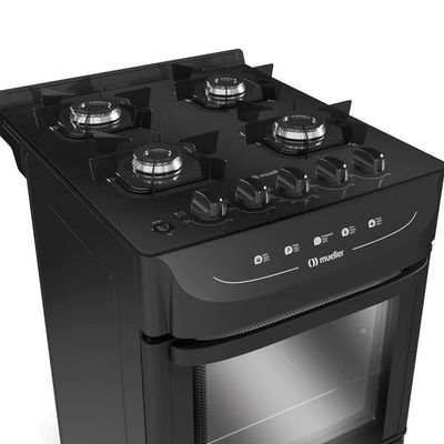 Fogão Mueller Preto Fosco 4 Bocas Com Mesa De Vidro e Acendimento Mfv4bb
