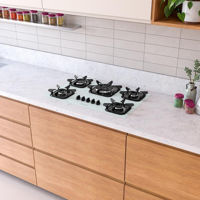Cooktop Mueller 5 Bocas Branco Com Queimador Tripla Chama Bivolt