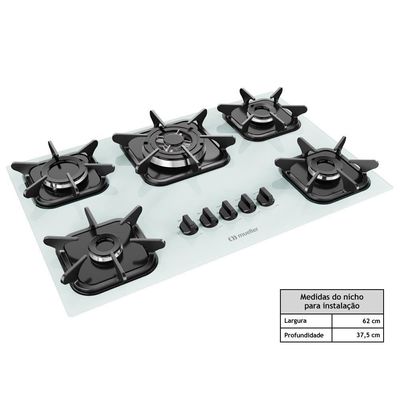 Cooktop Mueller 5 Bocas Branco Com Queimador Tripla Chama Bivolt