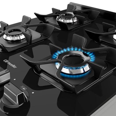 Fogão Mueller 4 Bocas Titânio Com Mesa De Vidro E Grades De Ferro Fundido MFV4BF