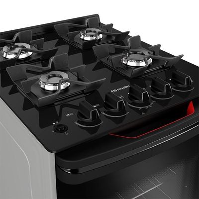 Fogão Mueller 4 Bocas Titânio Com Mesa De Vidro E Grades De Ferro Fundido MFV4BF