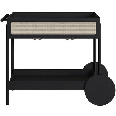 Carrinho Bar Com Porta Taças Pés Madeira Moss A03 Nero Preto - Lyam Decor