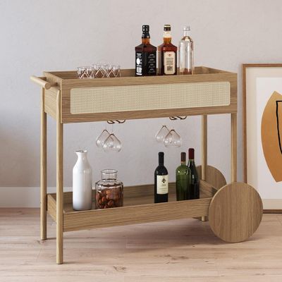 Carrinho Bar Com Porta Taças Pés Madeira Moss A03 Hanover Roble - Lyam Decor