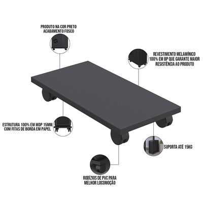 Kit 03 Suportes Para Cpu Com Rodízios Cyber L03 Preto - Lyam Decor