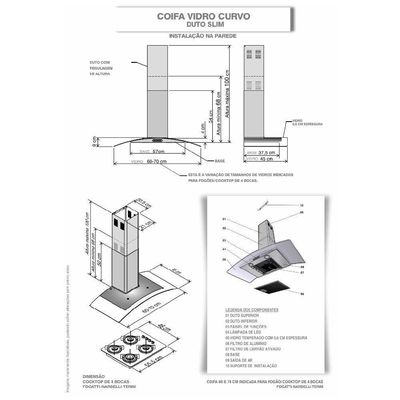 Coifa Fogatti De Parede Clean Vidro Curvo Kromanox 60cm 110v 110V