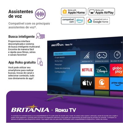 Smart TV 50” Britânia Roku TV Led Dolby Audio BTV50G3ERSGB Bivolt