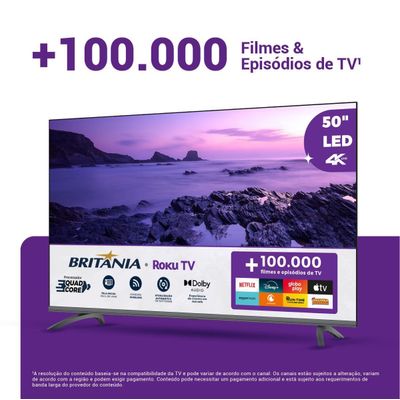 Smart TV 50” Britânia Roku TV Led Dolby Audio BTV50G3ERSGB Bivolt