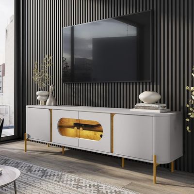 Rack Juquehy TV 75" com 4 Portas e Pés em Aço Off White