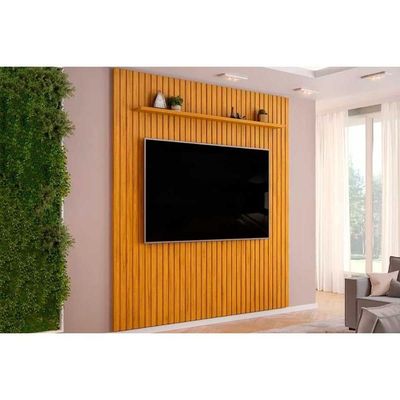 Home P- Tv Até 85 Pol Pratic Ripado C- 1 Prateleira 250x240cm Cedro - Dj Móveis