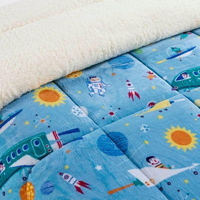 Edredom Solteiro Coberdrom Infantil Sherpa Com Mantinha 1 Peça - Astronauta