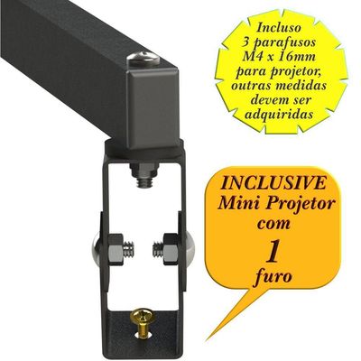 Suporte Projetor Datashow Mini Led Parede Braço 30 Cm - Preto