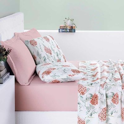 Jogo De Cama Lençol Maggy King 4 Peças Percale 200 Fios Estampado Hortencia Floral Rosa 80% Algodão - 20% Poliéster