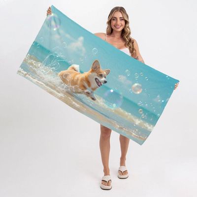 Toalha De Praia - Corgi Na Praia