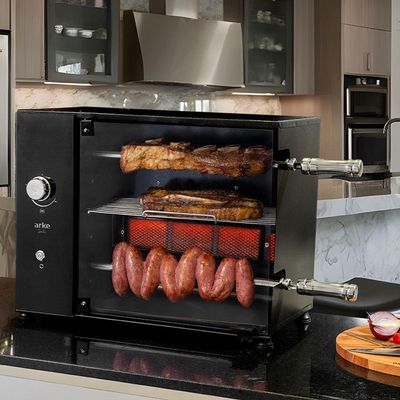 Churrasqueira A Gás GLP Rotativa Elétrica 2 Espetos + Grelha Acendimento Manual Duetto 220V Arke