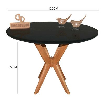 Mesa Jantar Pandora Tampo Redondo Laca Com Vidro 120cm Preto