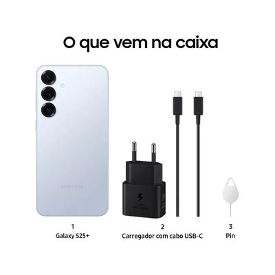 Smartphone Samsung Galaxy S25 Plus 256GB 5G - Azul, Galaxy AI, Câmera Tripla 50MP + Selfie 12MP, RAM 12GB, Tela 6.7"