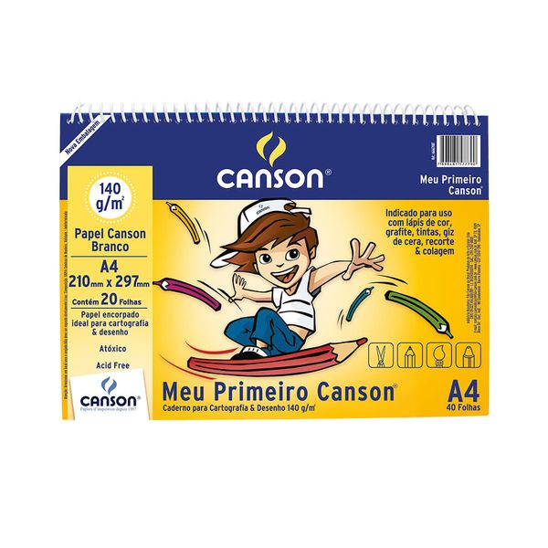 Caderno A4 Canson 140g Espiral Meu Primeiro Canson 40 folhas