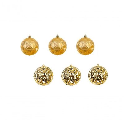 Jogo Com 06 Bolas Mista Fosca Arabesco Vazado 8cm Dourado