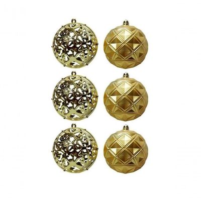 Jogo Com 06 Bolas Mista Fosca Arabesco Vazado 8cm Dourado
