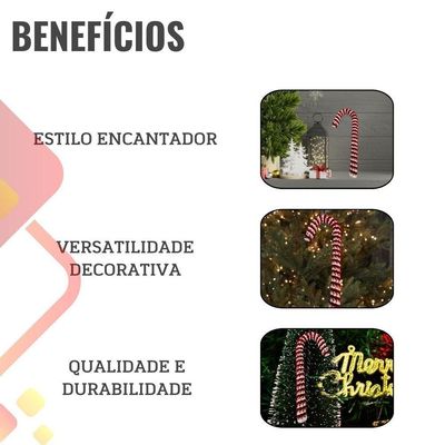 Decoração Natal Ornamento Bengala Vermelha Branca 27x10cm