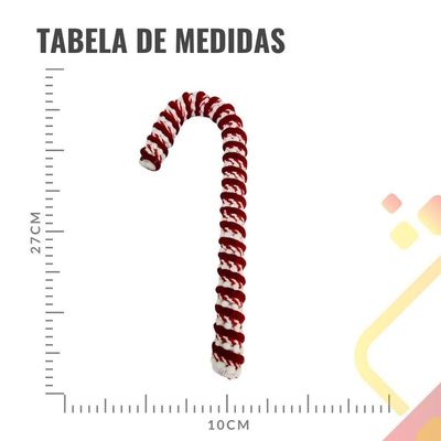 Decoração Natal Ornamento Bengala Vermelha Branca 27x10cm