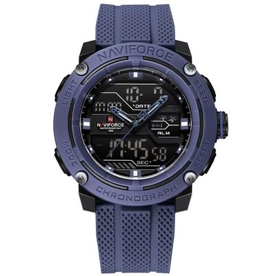 Relógio Esportivo Masculino Dupla Exibição De Quartzo Pulseira Silicone 5atm À Prova Da Água Azul Marinho