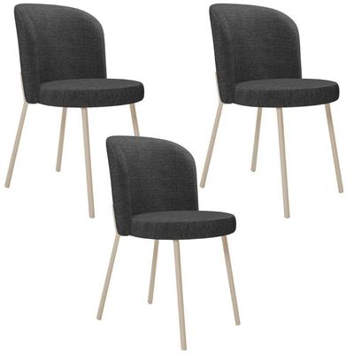 Kit 3 Cadeiras Sala De Jantar Estofada Gavi Arena L02 Linho Cinza Escuro Lyam Decor