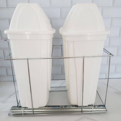 Lixeira de Cozinha Deslizante Corrediças Telescópicas Dupla 14L Branco Armário Móvel Dimec