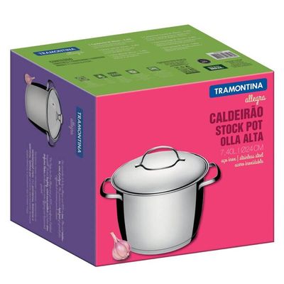 Panela Caldeirão 7,5L Tramontina Allegra em Aço Inox com Fundo Triplo Cinza Cinza