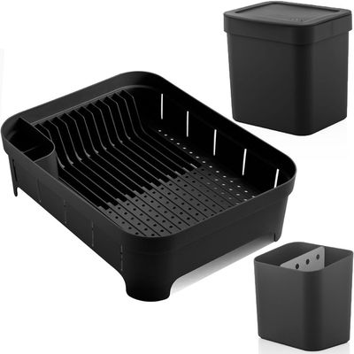 Kit Pia Cozinha Escorredor De Louça E Talheres Lixeira 2,5l Preto