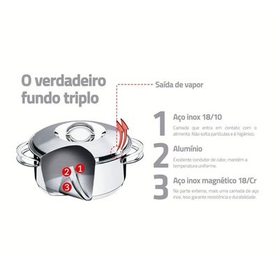 Caçarola Tramontina Solar 28cm 8,4L em Aço Inox com Fundo Triplo Cinza Cinza