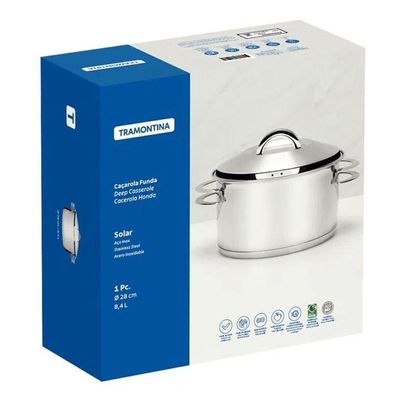 Caçarola Tramontina Solar 28cm 8,4L em Aço Inox com Fundo Triplo Cinza Cinza