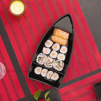 Conjunto 5 Barcas para Sushi Comida Japonesa Oriental Pretos Uno Coza Plástico 27,5x13cm