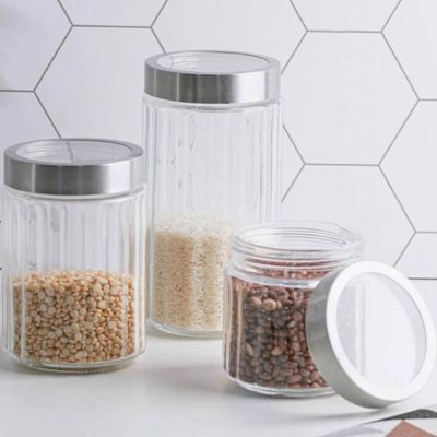 4 Porta Mantimentos de Vidro Borossilicato 1,2L Tampa Prata Pote Transparente Sidney Lyor