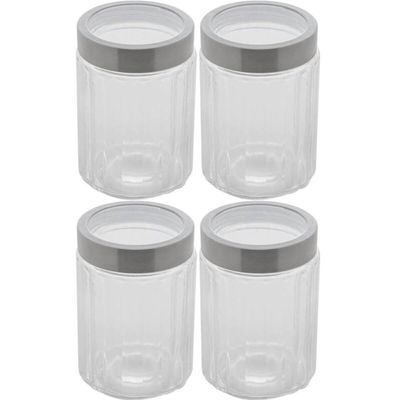 4 Porta Mantimentos de Vidro Borossilicato 1,2L Tampa Prata Pote Transparente Sidney Lyor