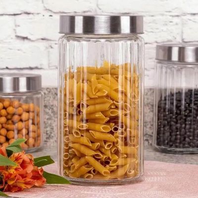 4 Porta Mantimentos de Vidro Borossilicato 1,2L Tampa Prata Pote Transparente Sidney Lyor