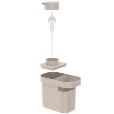 Dispenser De Detergente 650ml Organizador De Pia Porta Detergente E Esponja OU Bege