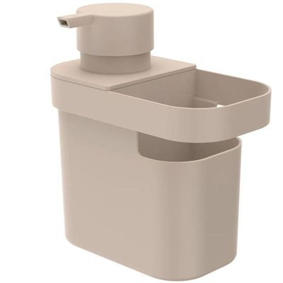 Dispenser De Detergente 650ml Organizador De Pia Porta Detergente E Esponja OU Bege