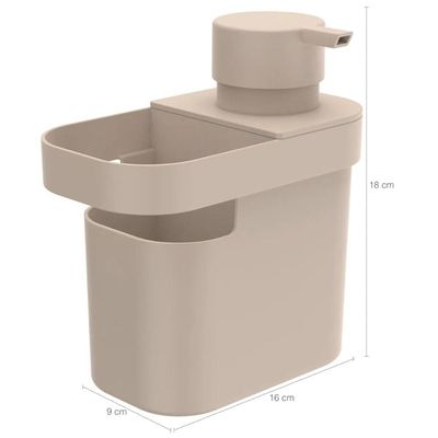 Dispenser De Detergente 650ml Organizador De Pia Porta Detergente E Esponja OU Bege
