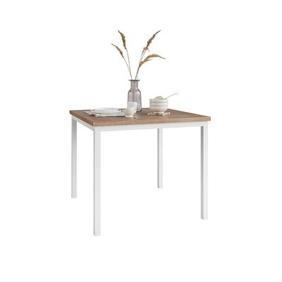 Mesa de Jantar Quadrada com Tampo de MDF Adriana Amadeirado e Branco 90 cm